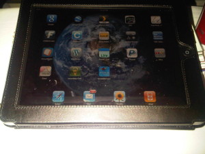 a tablet with icons on the screen