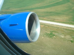 a blue engine of an airplane